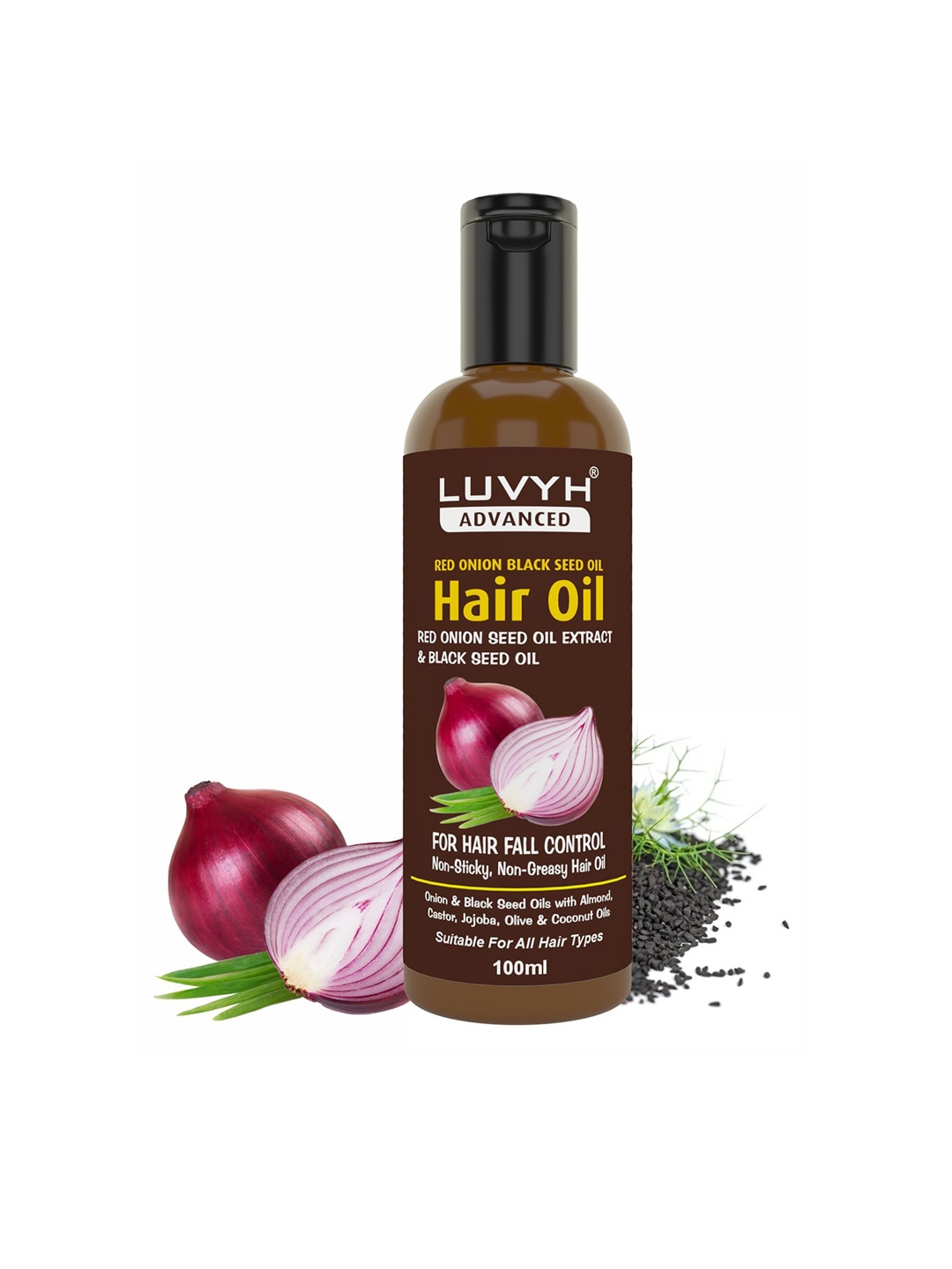 

LUVYH Red Onion Black Seed Hair Oil - 100ml, Brown