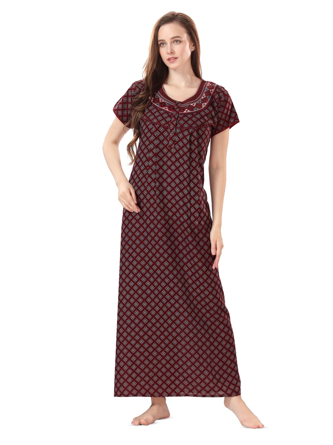 

Soulemo Women's Printed Maxi Nightdress, Maroon