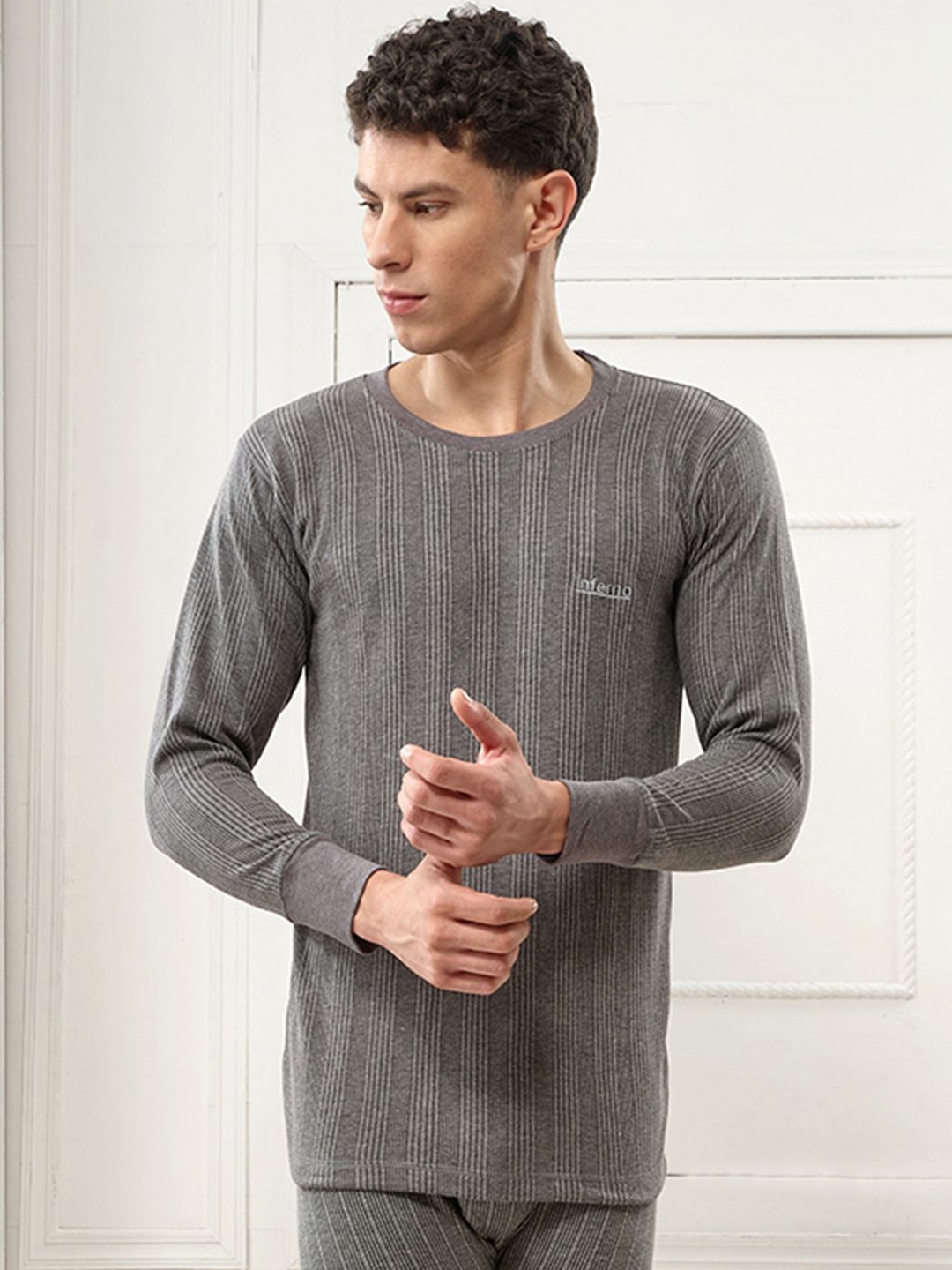 

INFERNO Men Crew Neck Thermal Top, Charcoal