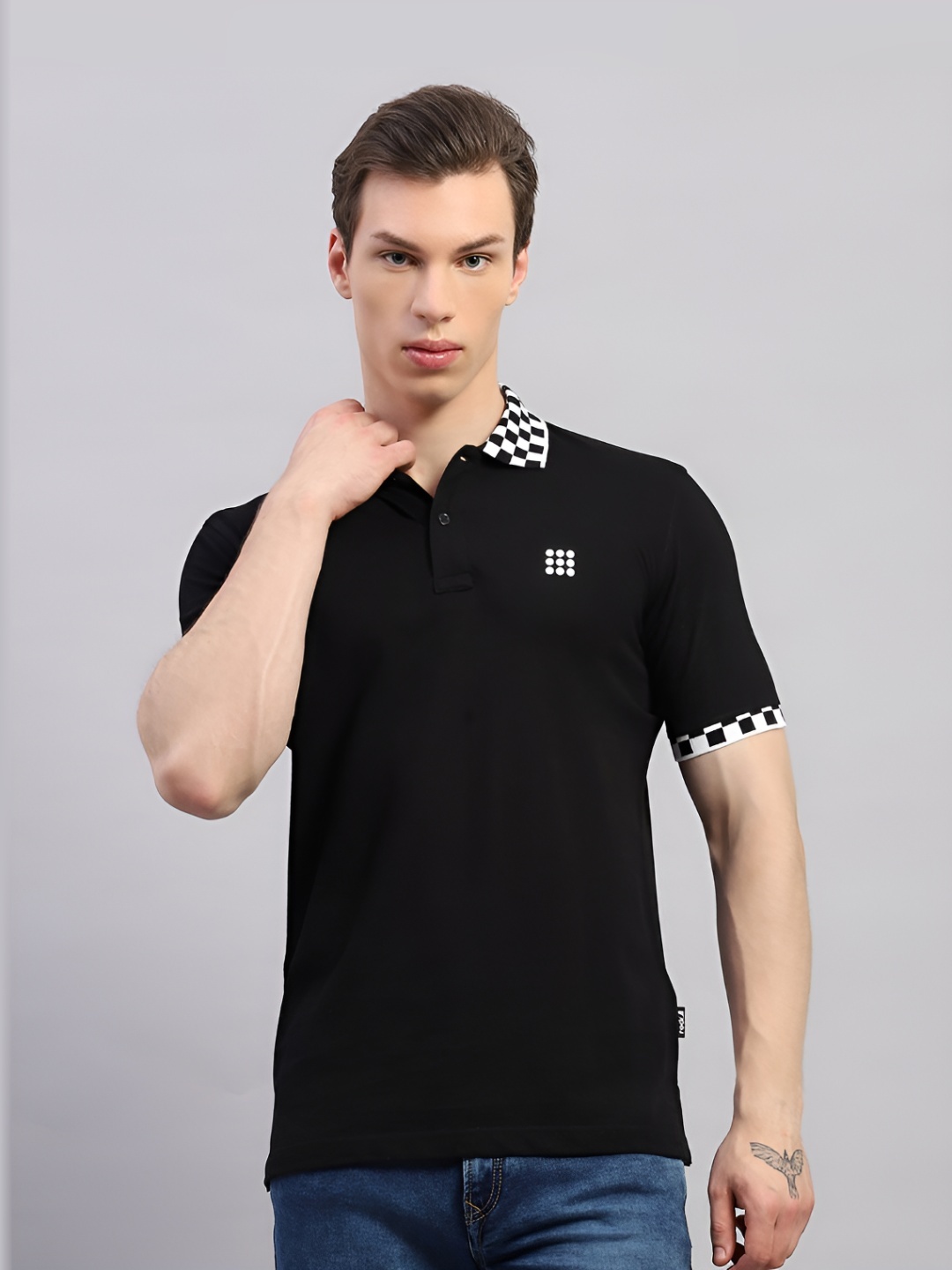 

rock.it Men Solid Polo Collar Cotton T-shirt, Black