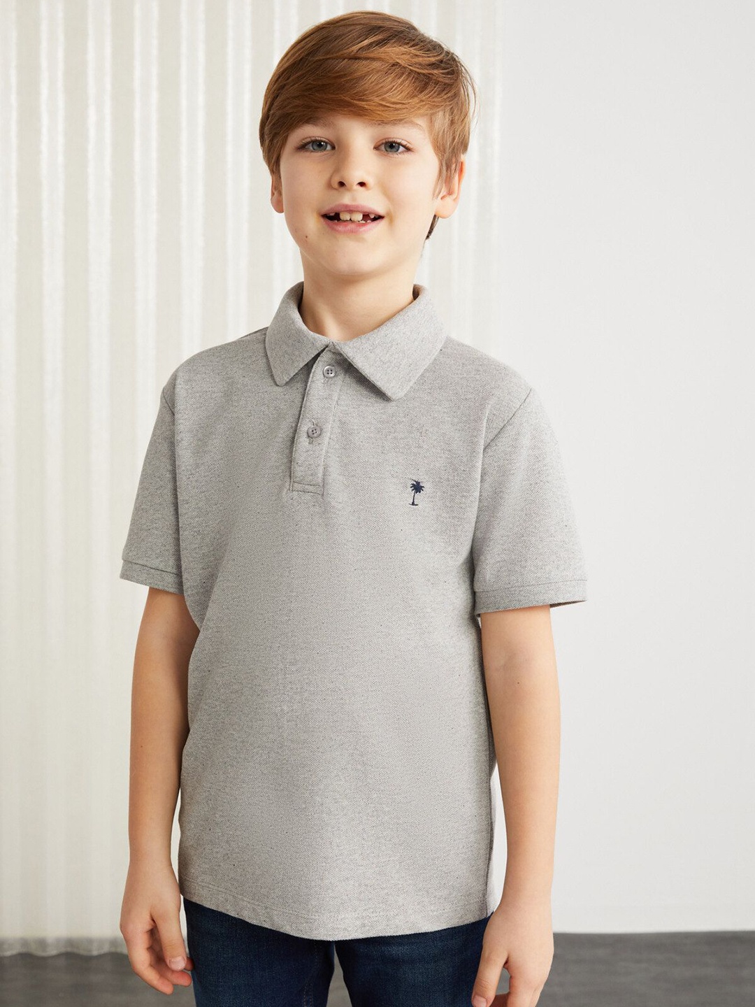 

GRIMELANGE Boys Solid Polo Collar Cotton T-shirt, Grey