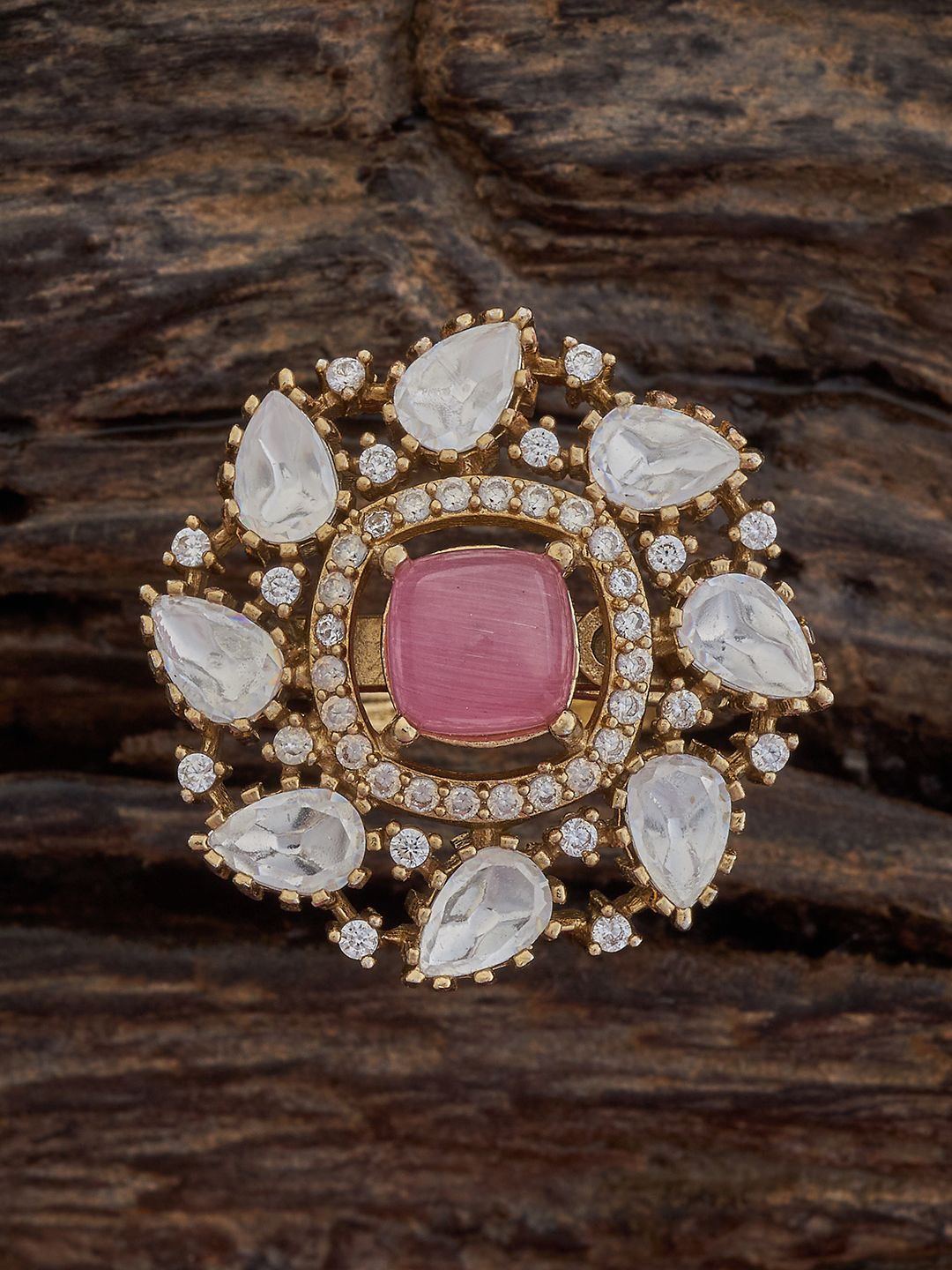 

Kushal's Fashion Jewellery Kundan Stone-Studded Finger Ring, Gold