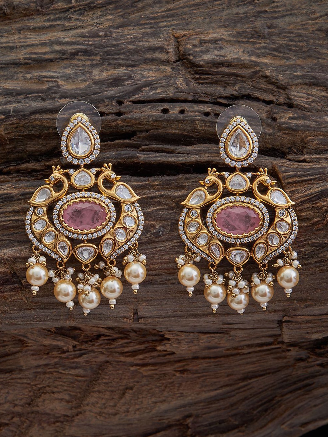 

Kushal's Fashion Jewellery Gold-Plated Crescent Shaped Drop Earrings, Sea green