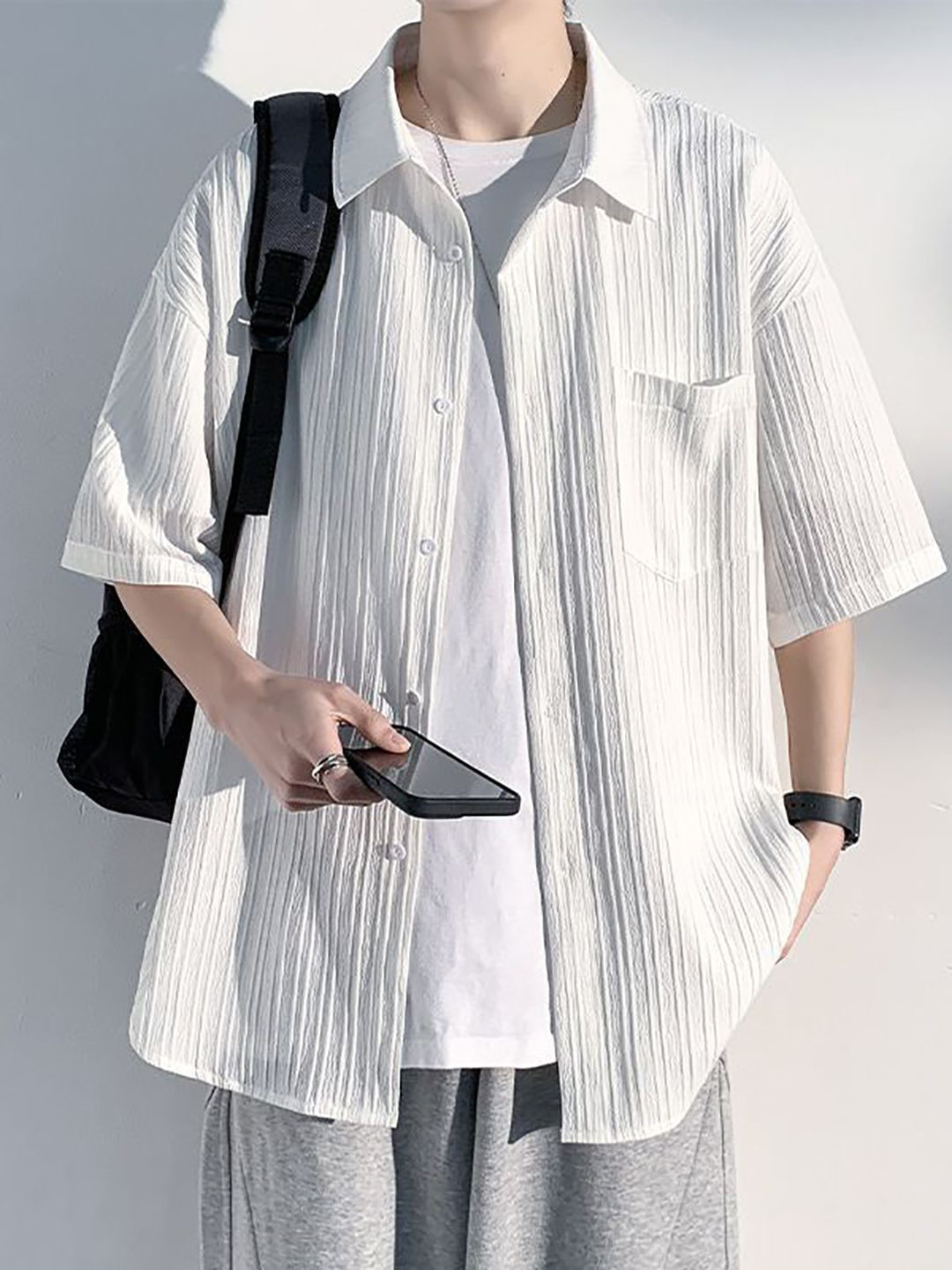 

StyleCast Men Pinstripes Opaque Striped Casual Shirt, White