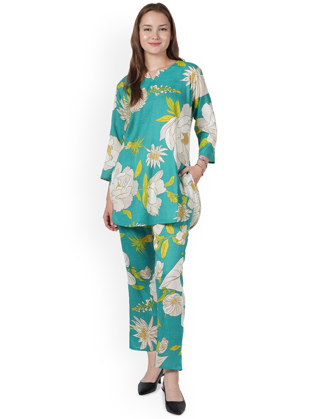 

BAESD Floral Printed Tunic With Trousers Co-Ords, Green