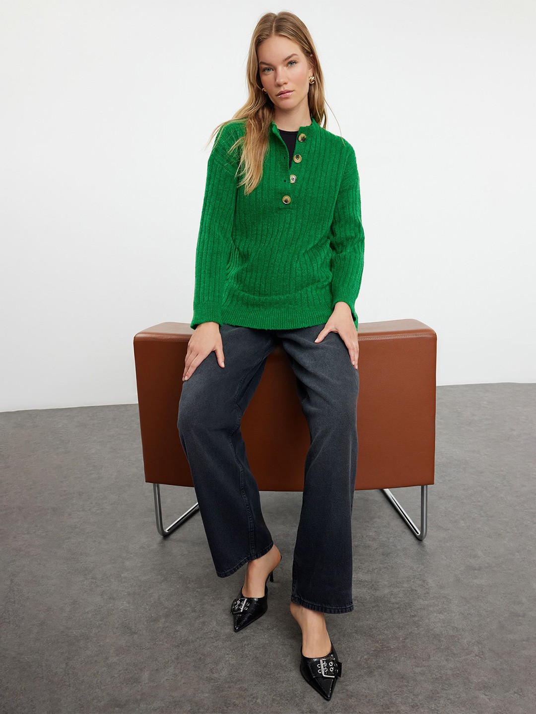 

Trendyol Women Striped Pullover, Green