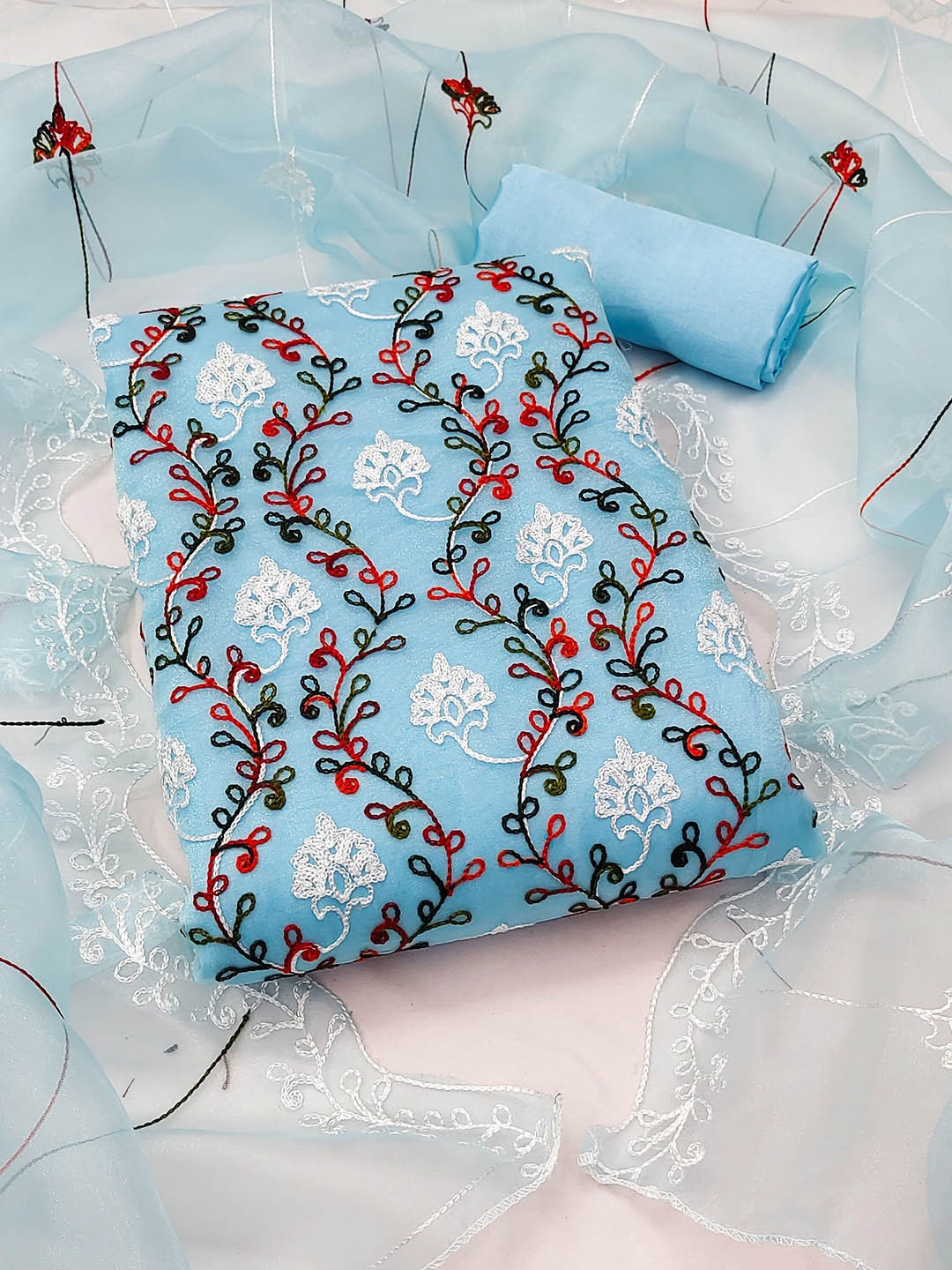 

Ishin Floral Embroidered Unstitched Dress Material, Blue