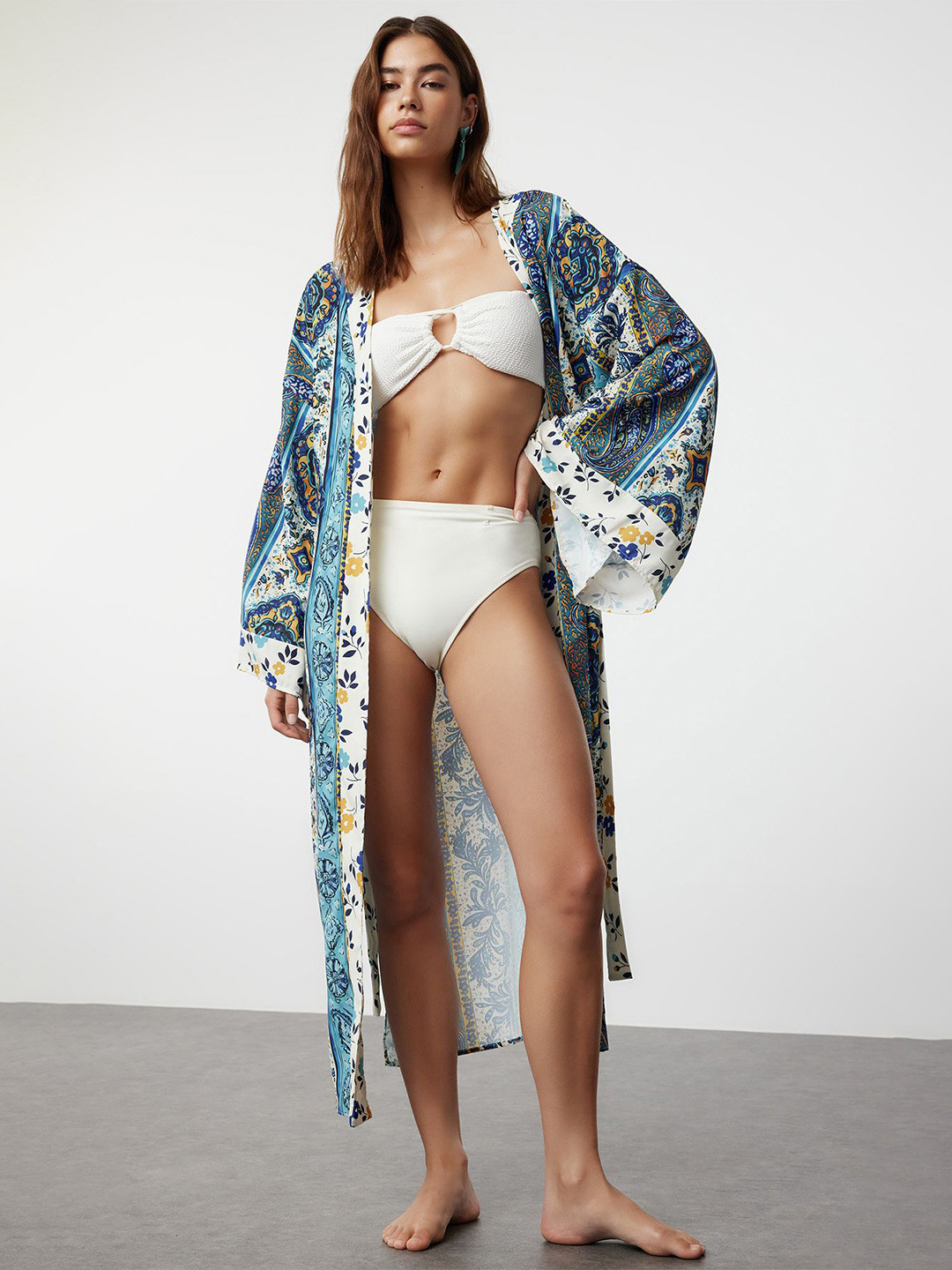 

Trendyol Printed Swim Coverup Top, White