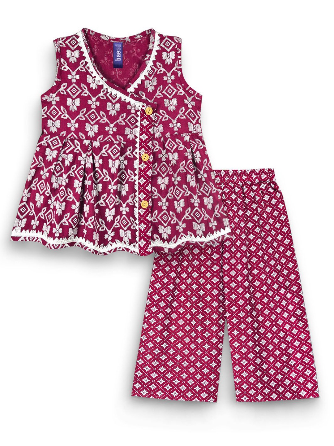 

BAESD Girls Printed V-Neck Tunic with Trousers, Maroon