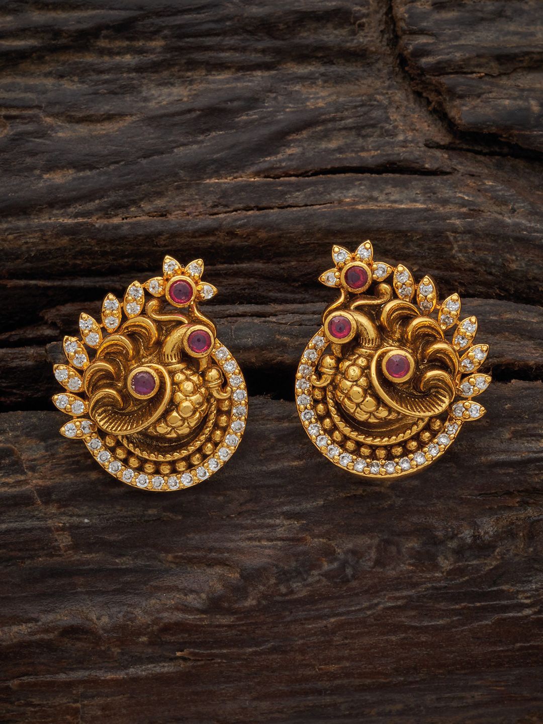 

Kushal's Fashion Jewellery 92.5 Pure Silver Gold-Plated Stones Studded Studs