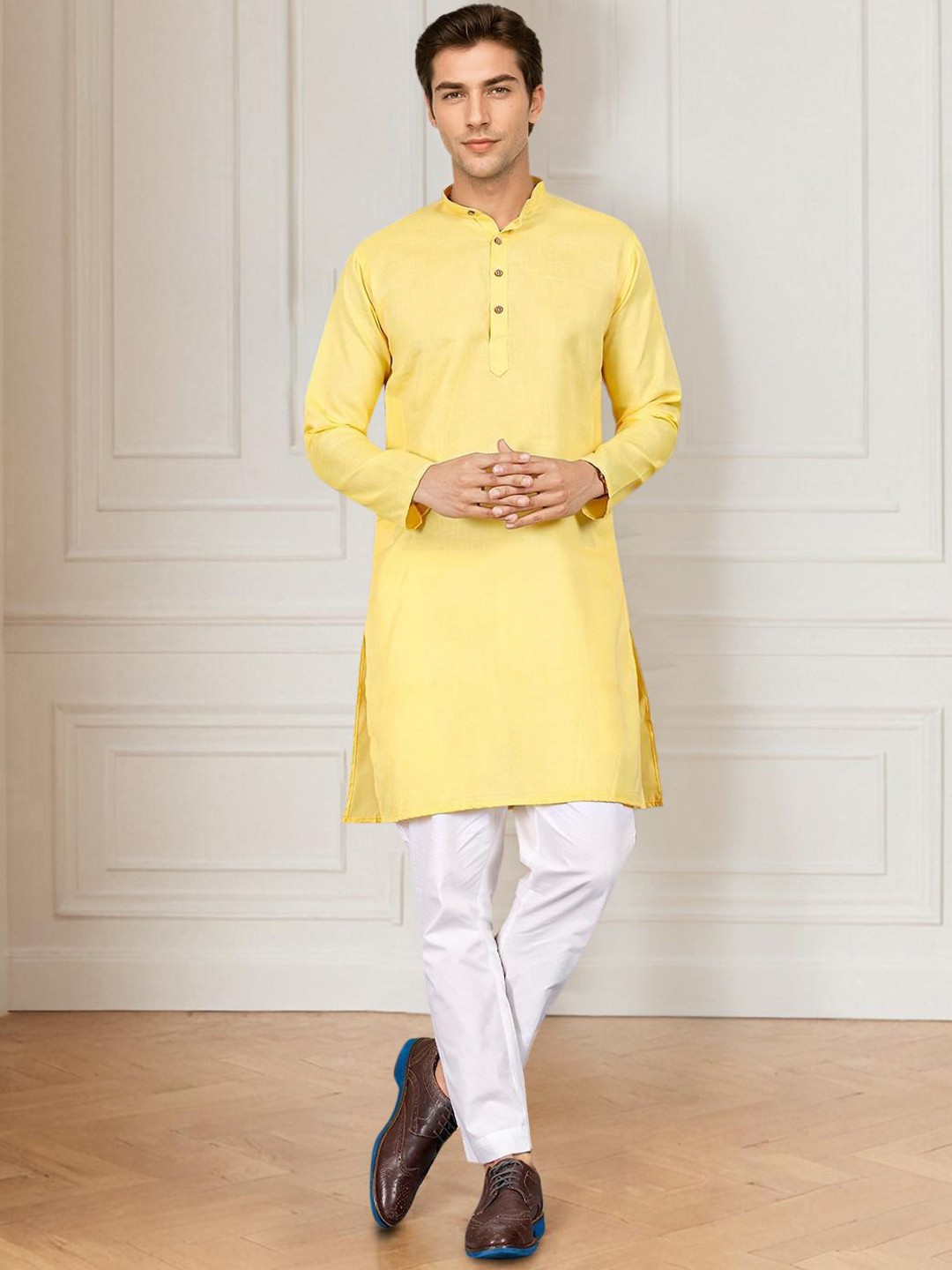

Anouk Mandarin Collar Straight Kurta, Yellow