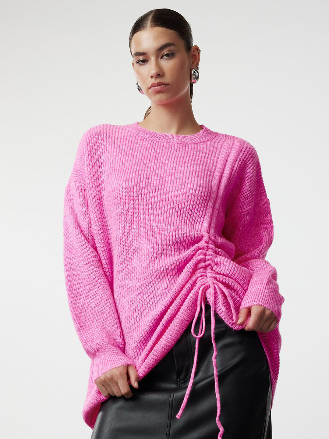 

Trendyol Women Striped Longline Pullover, Pink