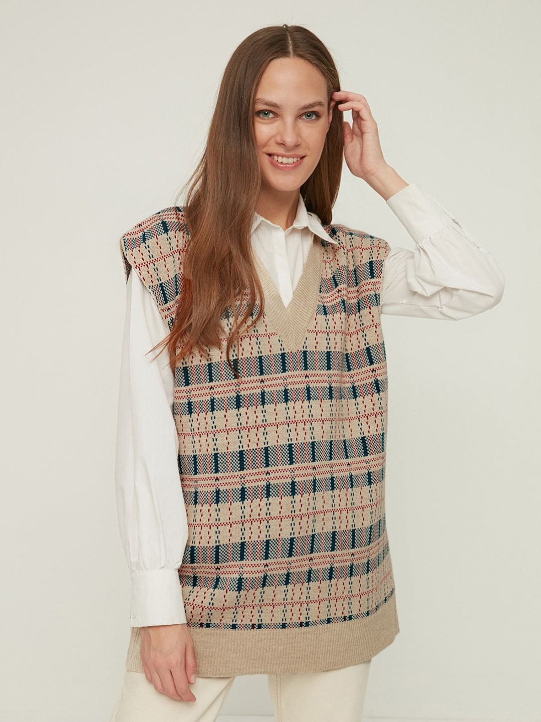 

Trendyol Women Printed Sweater Vest, Khaki