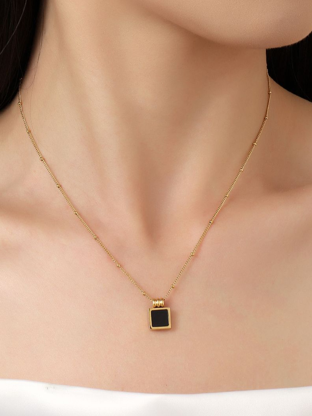 

SALTY Stainless Steel Square Charm Pendants With Chain, Gold