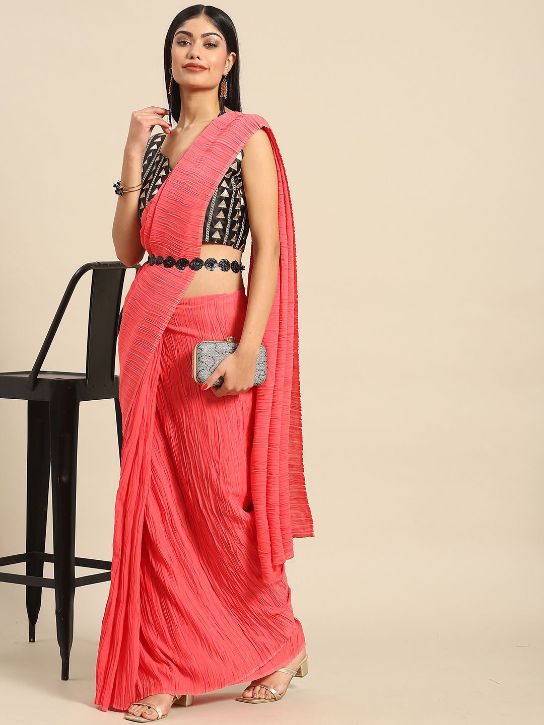 

KALINI Party Wear Solid Saree, Pink