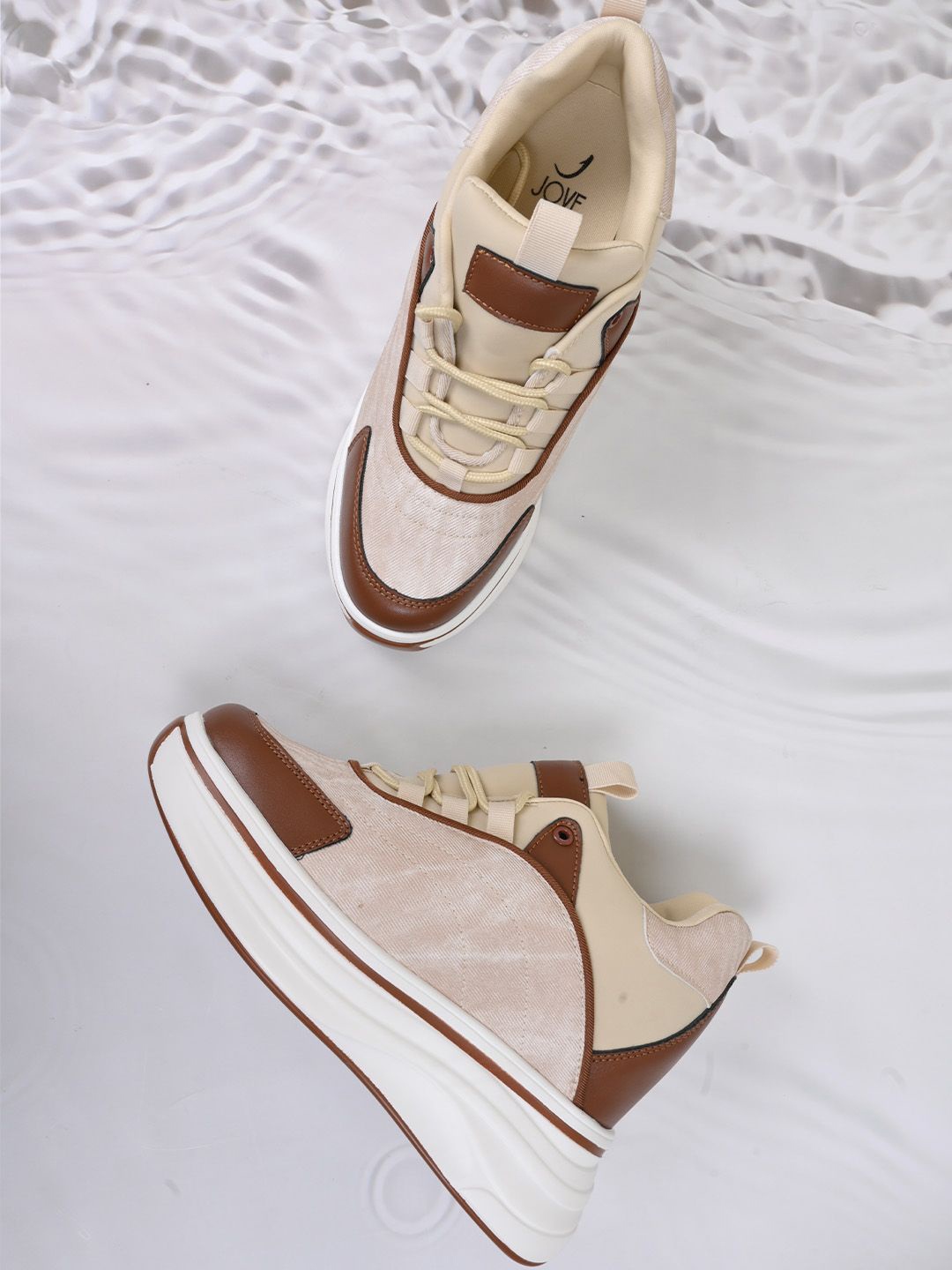 

Jove Women Colourblocked PU Sneakers, Beige