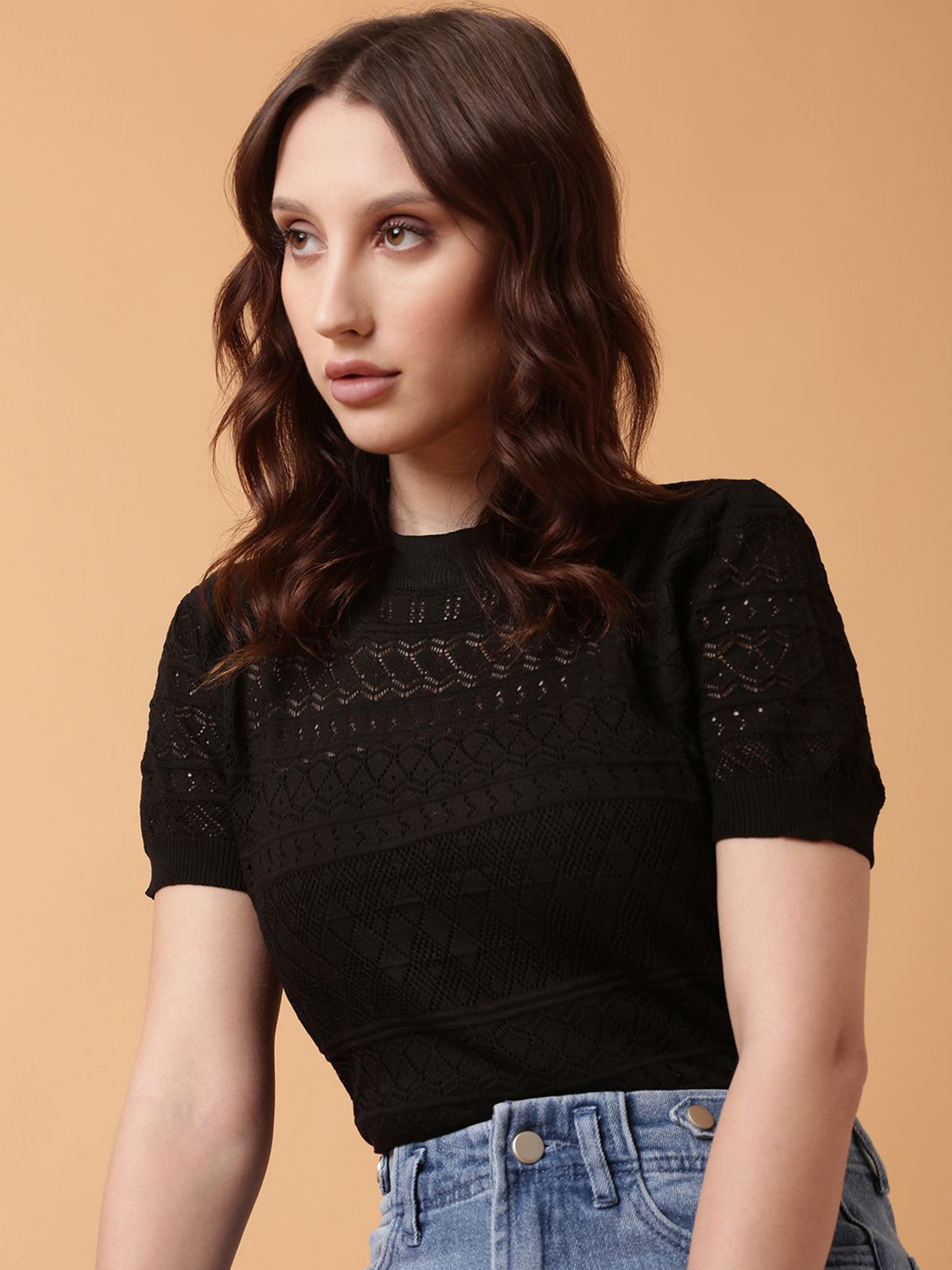 

SHOWOFF Crochet Top, Black