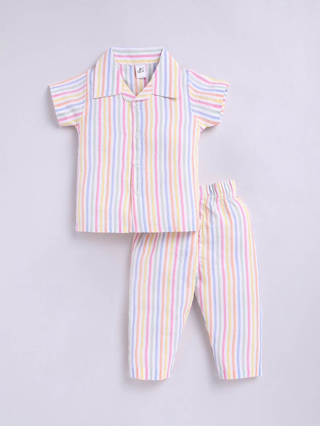 

Clt.s Unisex Kids Cotton Striped Half Sleeve Night suit, Pink