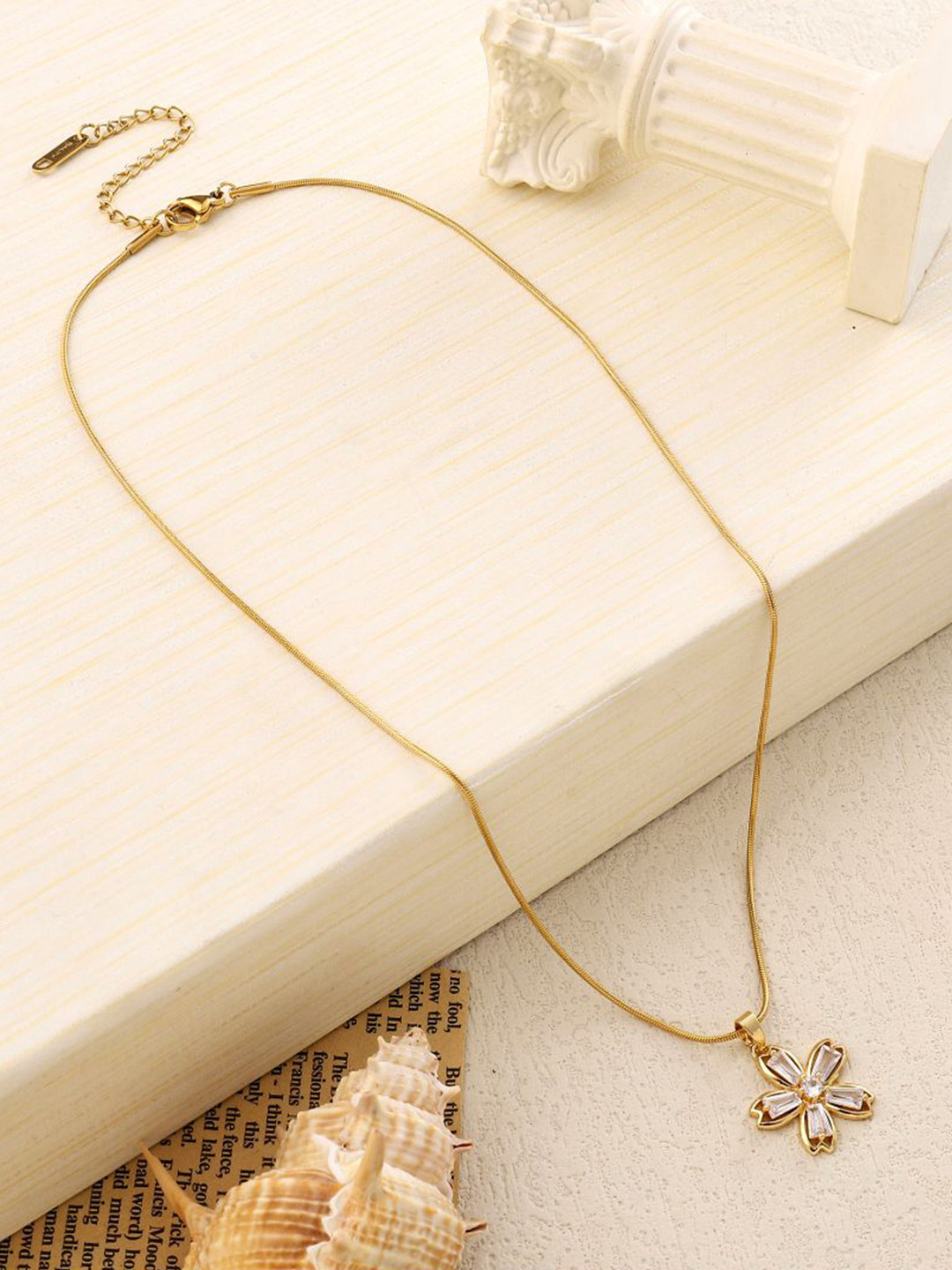 

SALTY Gold Plated Stainless Steel Artificial Stones Pendant with Chain