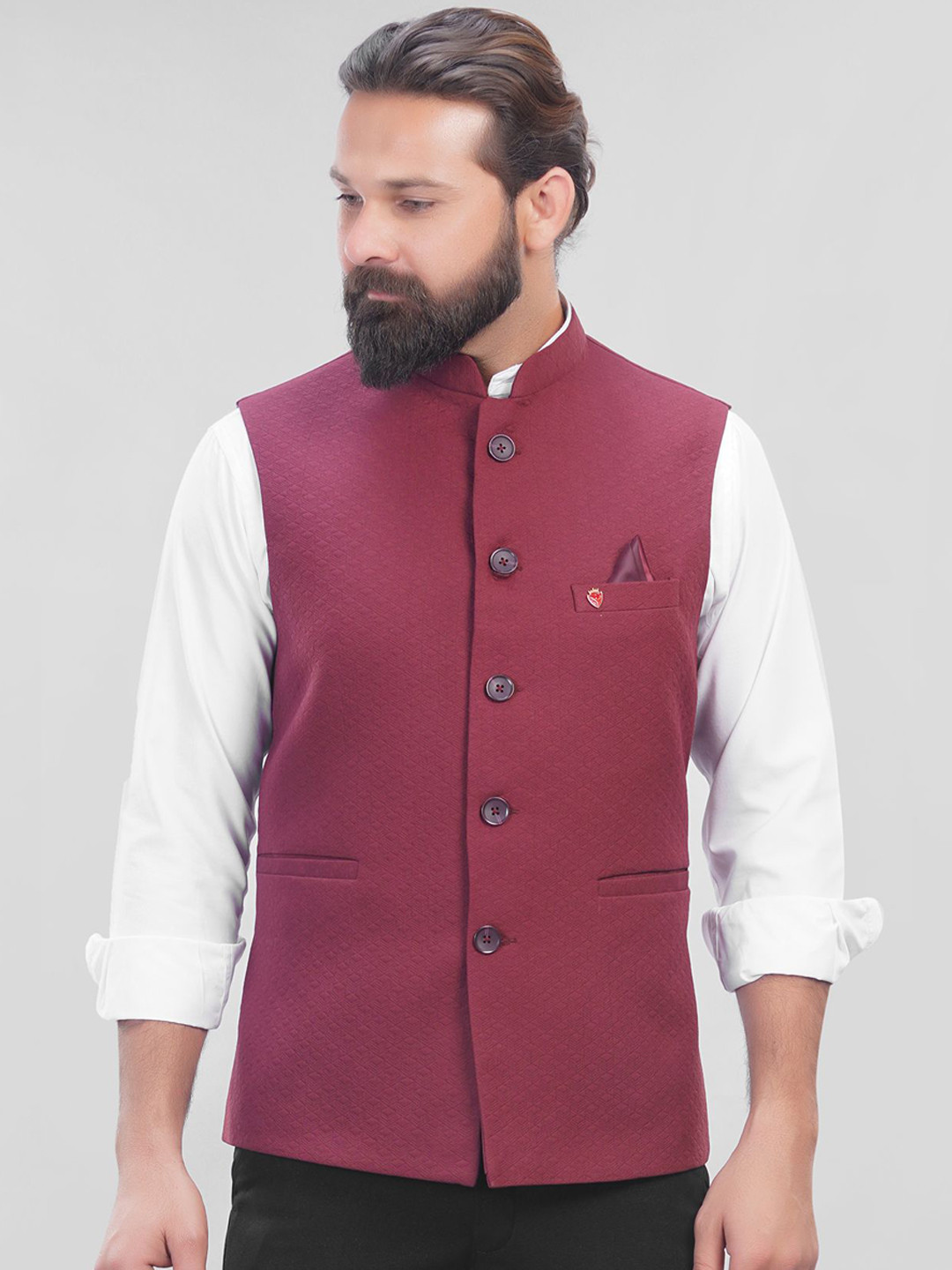 

LA'SCOOT Printed Nehru Jacket, Maroon