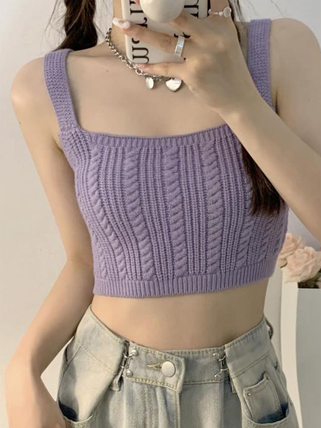 

LULU & SKY Striped Crop Top, Purple