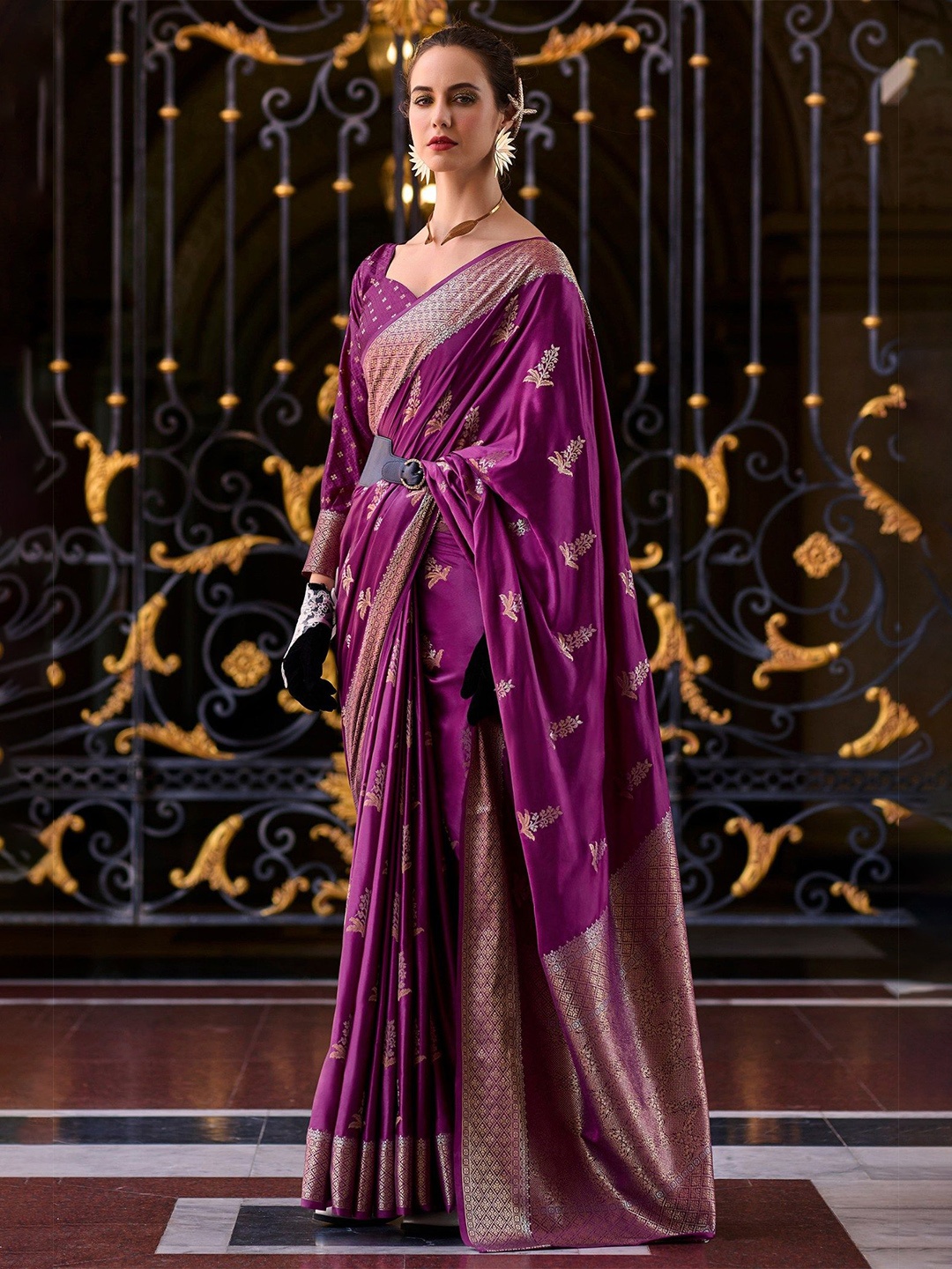 

MySilkLove Woven Design Zari Satin Saree, Purple