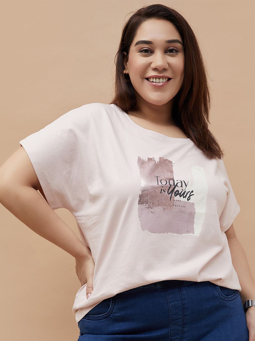 

Nexus by Lifestyle Extended Sleeves Cotton Boxy Top, Pink