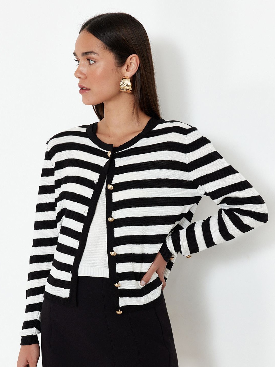 

Trendyol Women Striped Cardigan, White