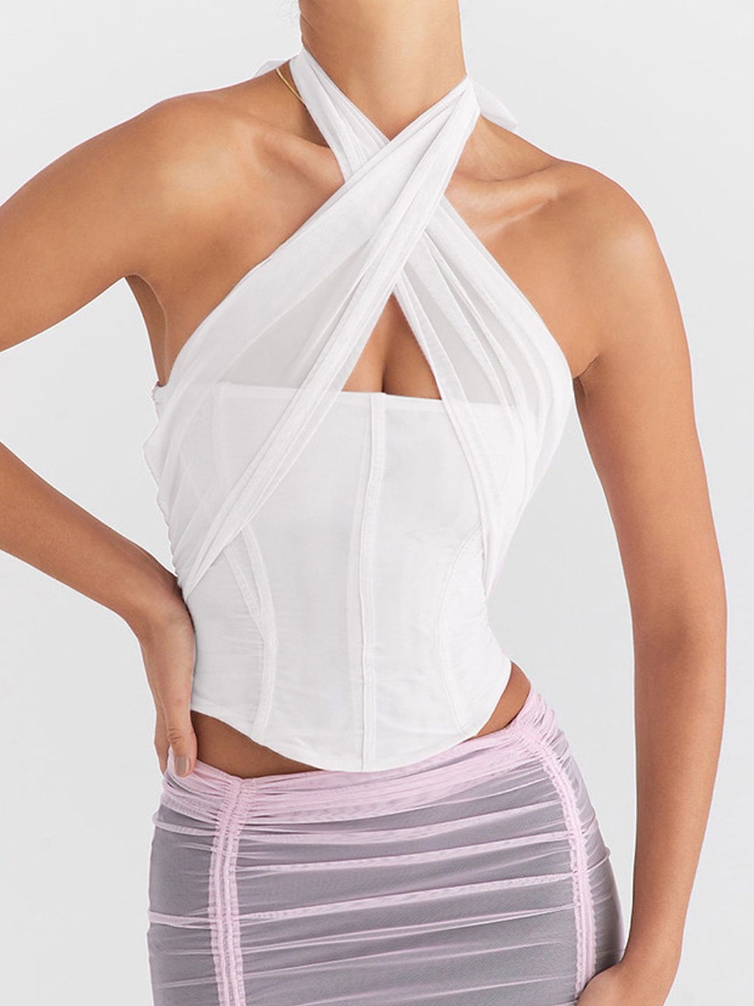 

LULU & SKY Halter Neck Styled Back Top, White