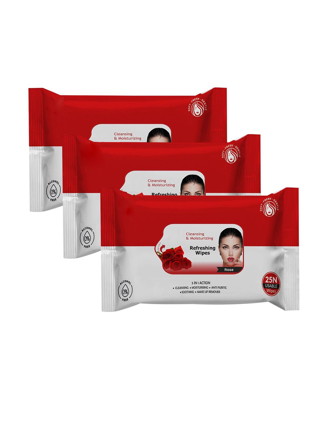 

Adbeni Set Of 3 Rose Cleansing & Moisturizing Refreshing Facial Wipes - 25 Wipes Each, Red