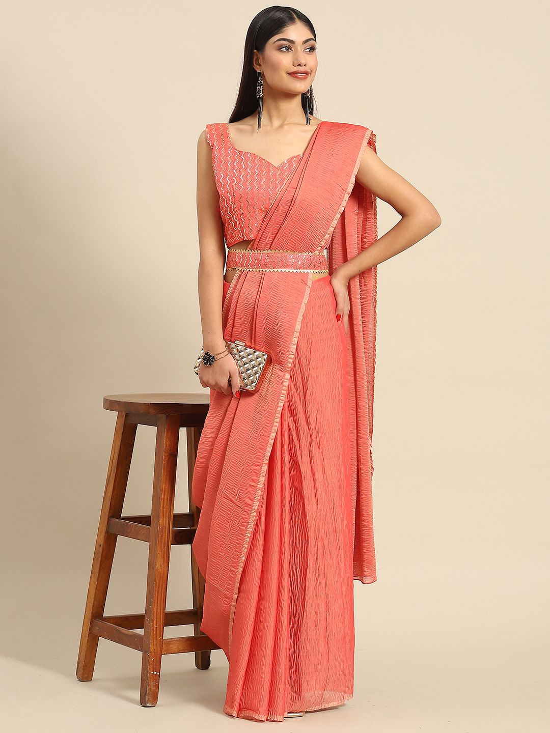 

KALINI Embellished Solid Party Wear Saree, Pink