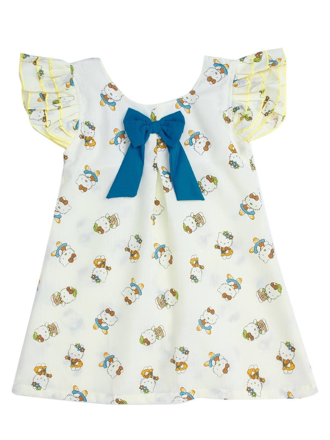 

Babywish Girls Printed Flared Sleeve A-Line Dress, White