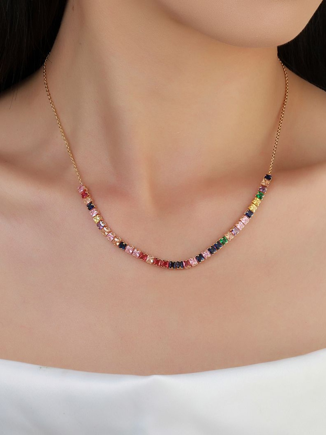 

SALTY Diamond Aura Artificial Stones Studded Necklace, Gold
