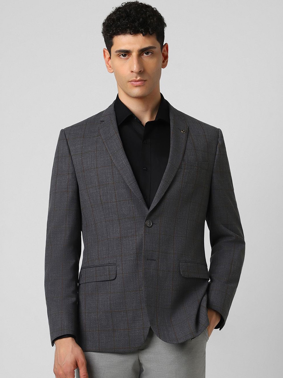 

Van Heusen Checked Slim Fit Single Breasted Formal Blazer, Grey