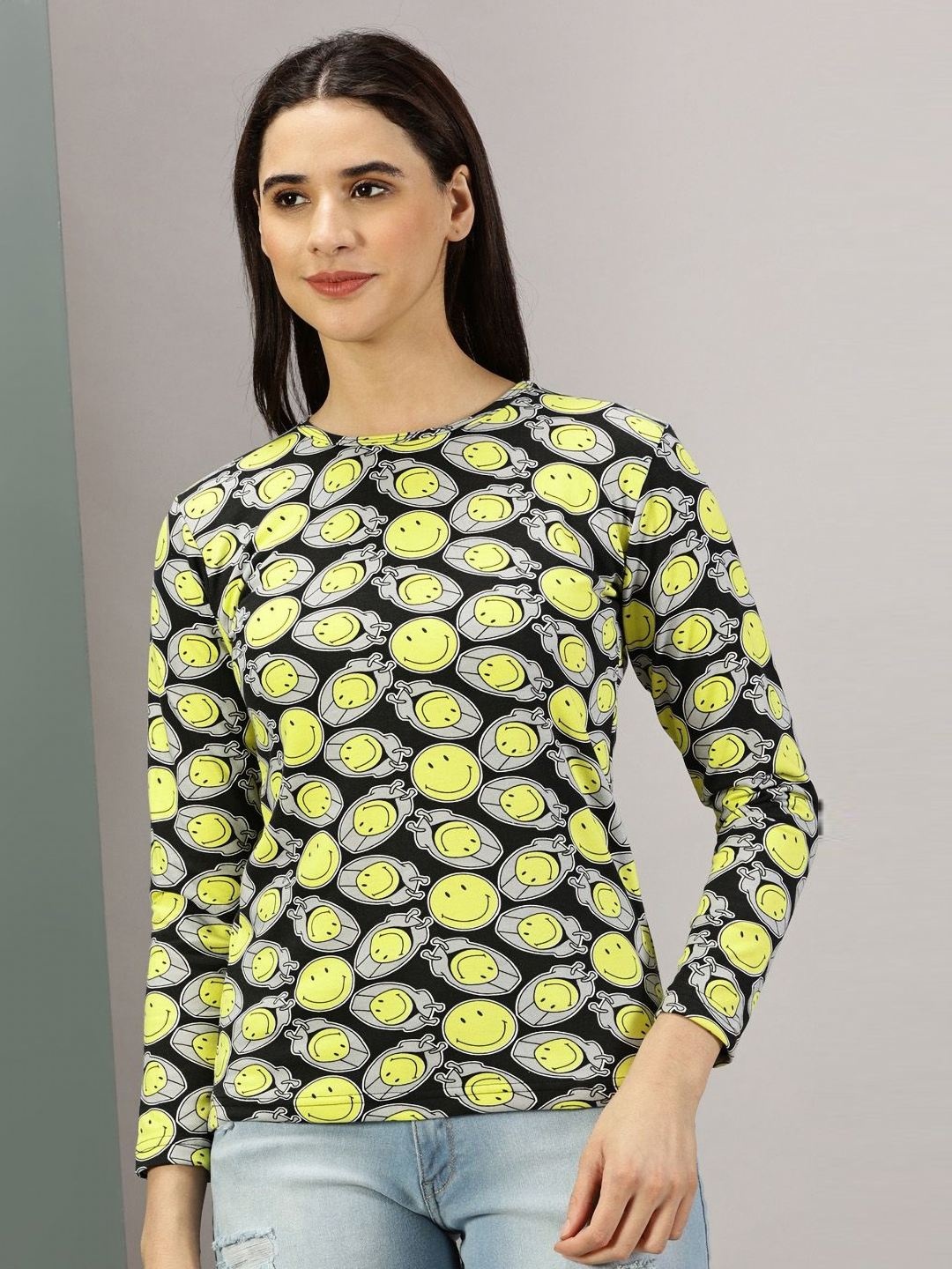 

Rodzen Women Abstract Printed Round Neck Cotton T-shirt, Yellow