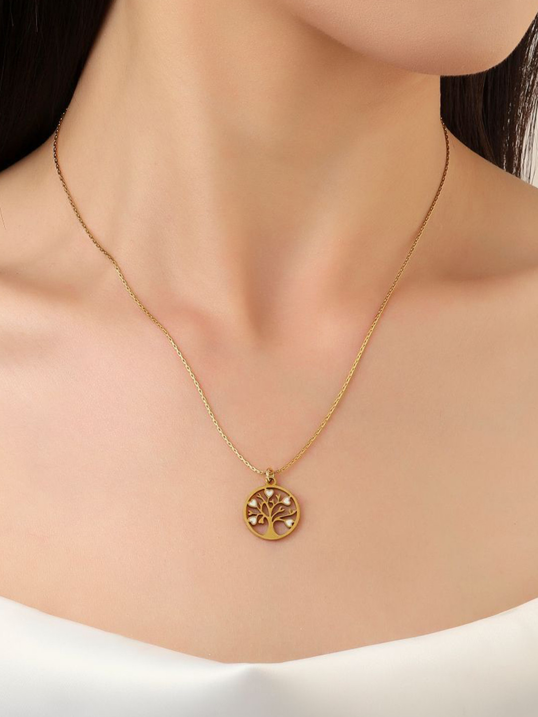 

SALTY Tree Of Life Heart Stainless Steel Pendant With Chain, Gold