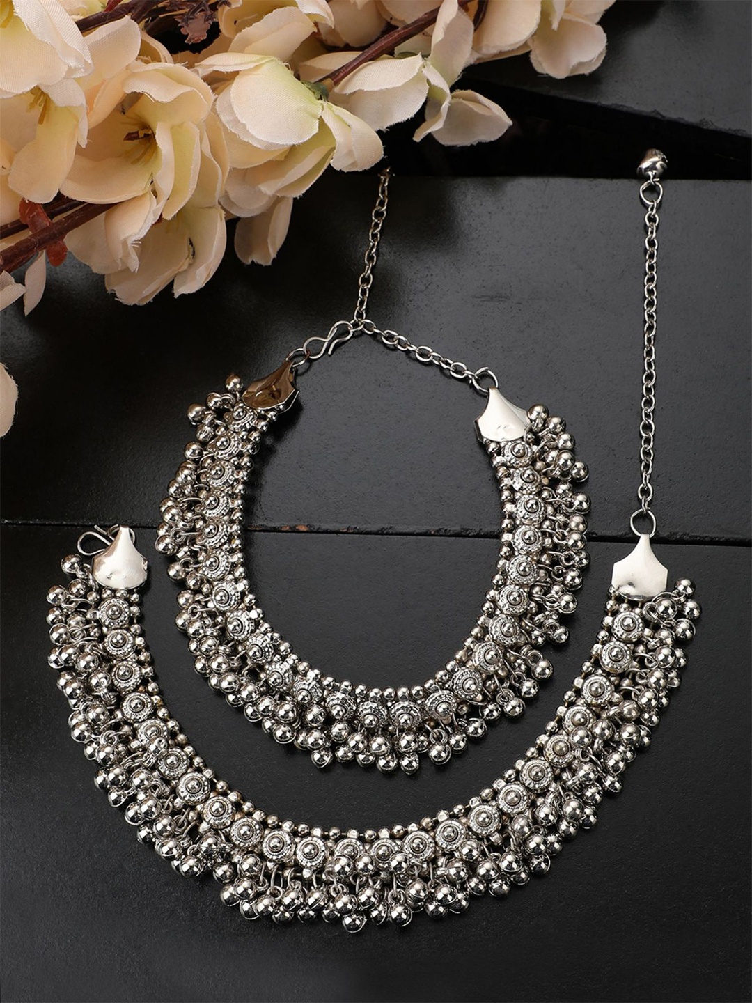 

Sangria Silver-Plated Oxidised Anklet With Ghungroo.