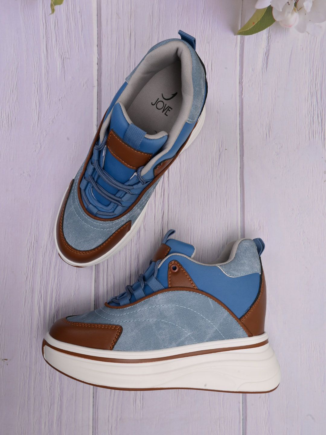 

Jove Women Lace-Ups Colourblocked PU Sneakers, Blue