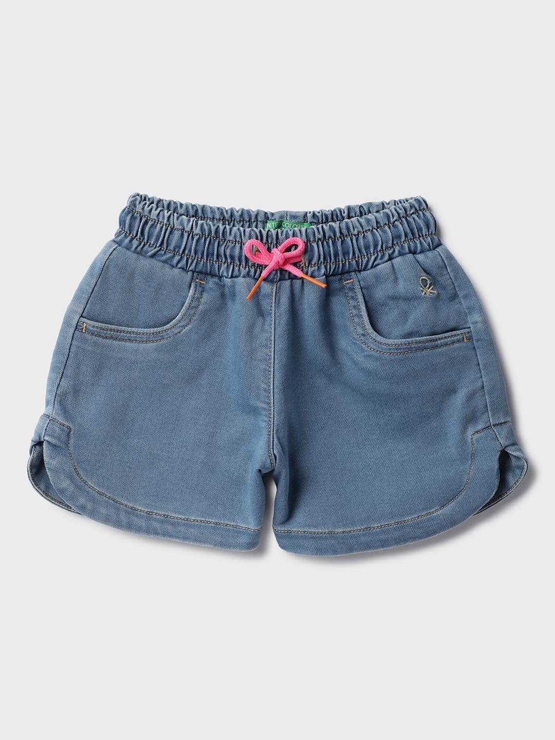 

United Colors of Benetton Girls Washed High-Rise Denim Shorts, Blue