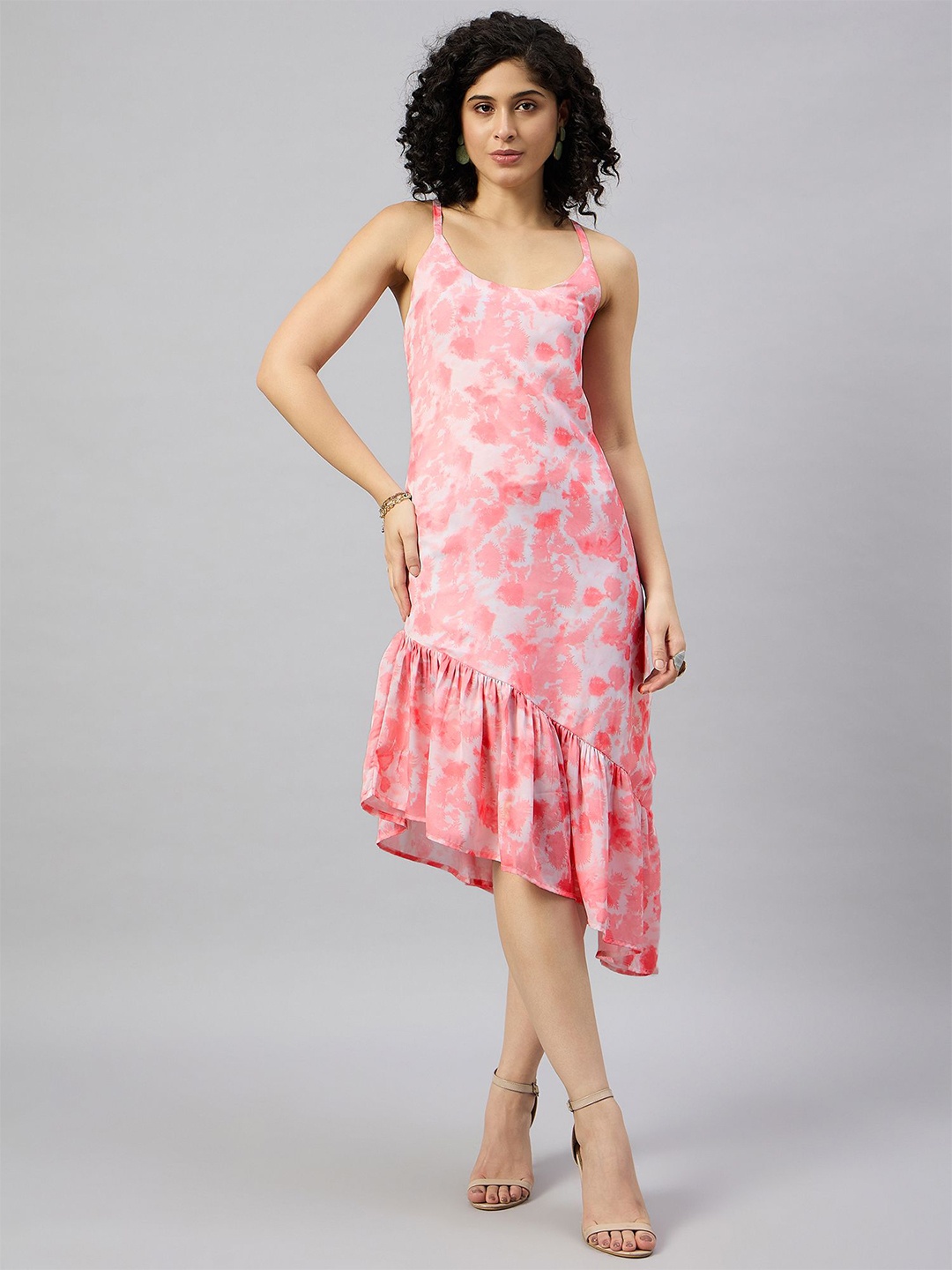 

The Roadster Lifestyle Co Printed Shoulder Straps A-Line Dress, Pink