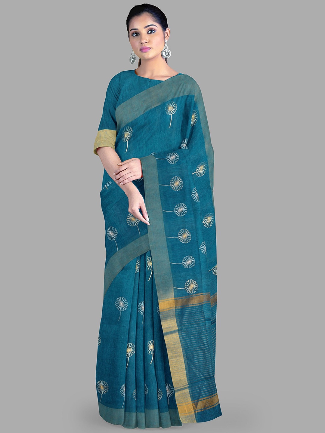 

The Chennai Silks Floral Embroidered Zari Baluchari Saree, Blue