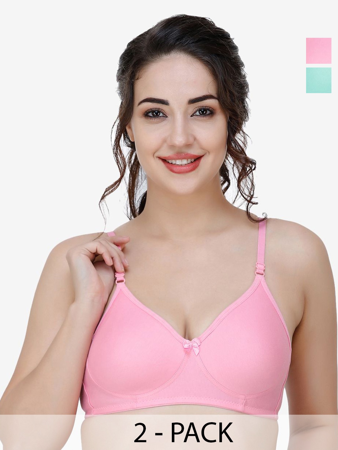 

Docare Women Pack of 2 Full Coverage T-shirt Non Padded Bra, Sea green