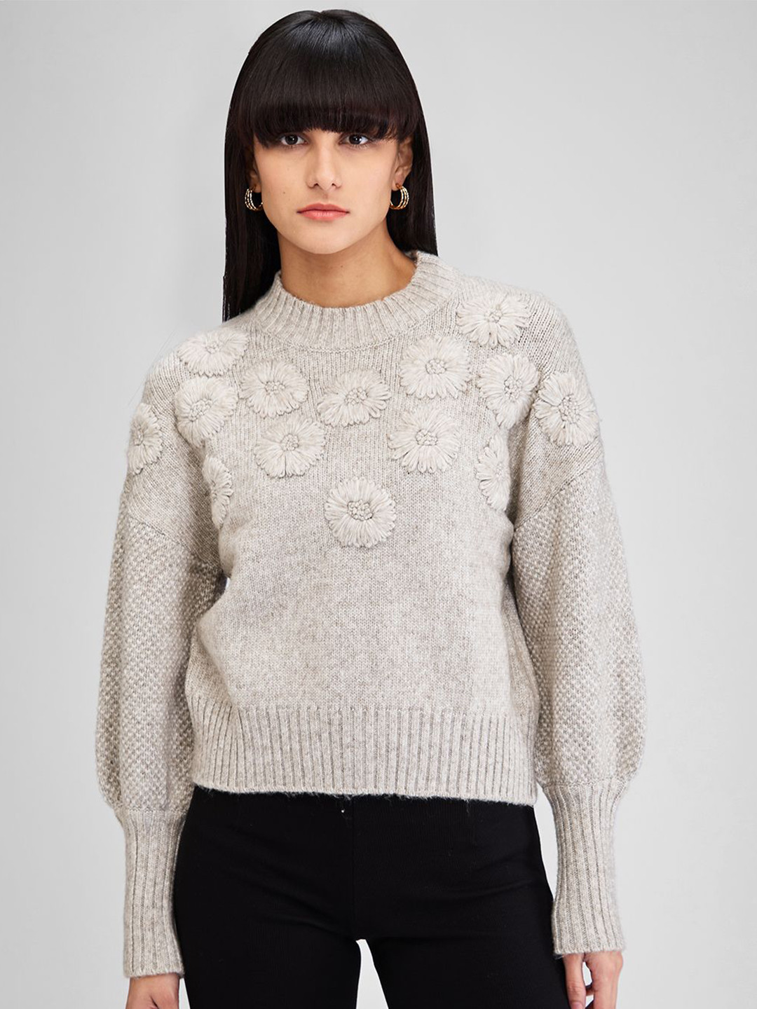 

SPYKAR Women Floral Pullover, Grey