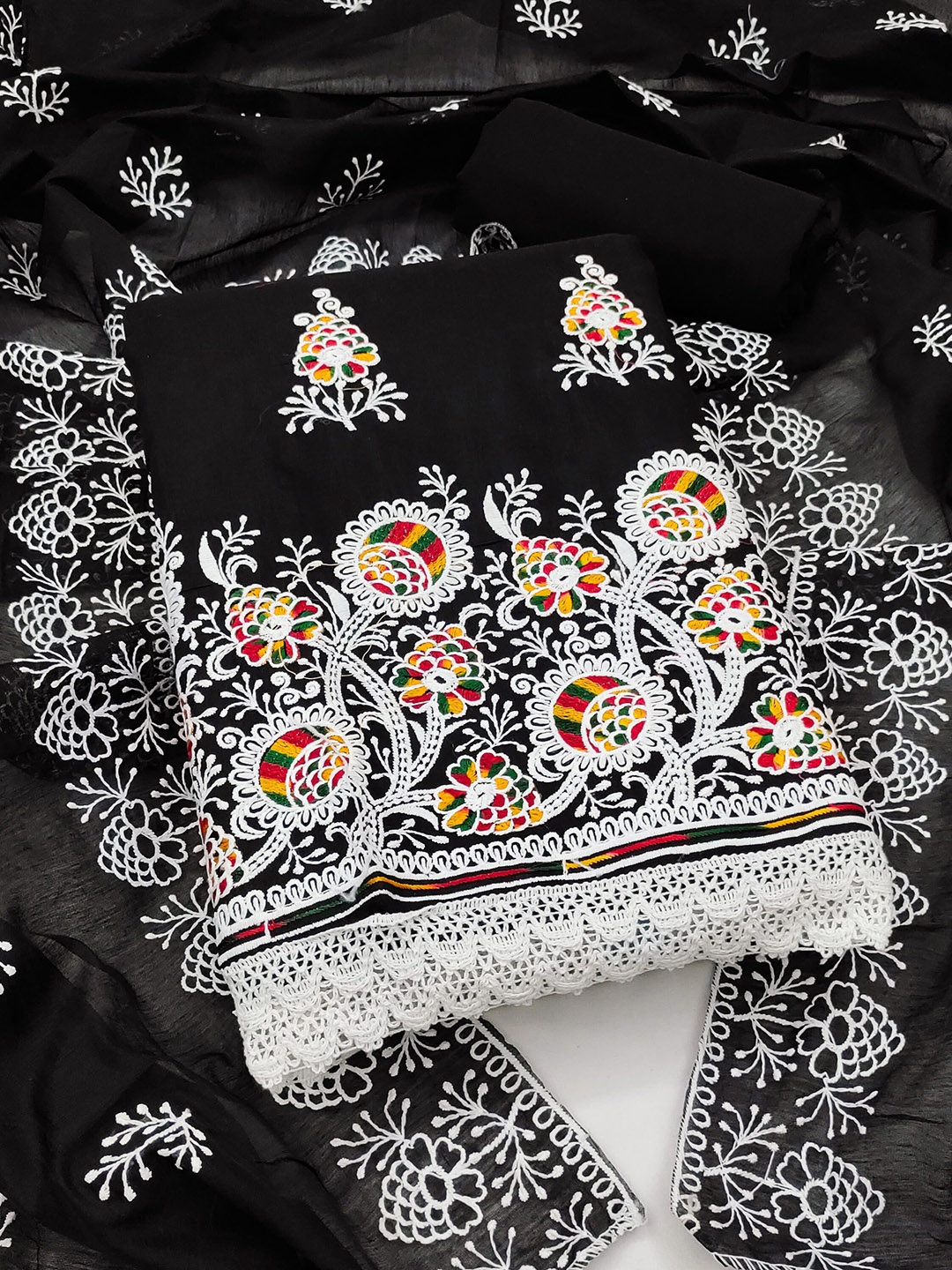 

Ishin Ethnic Motifs Embroidered Thread Work Unstitched Dress Material, Black