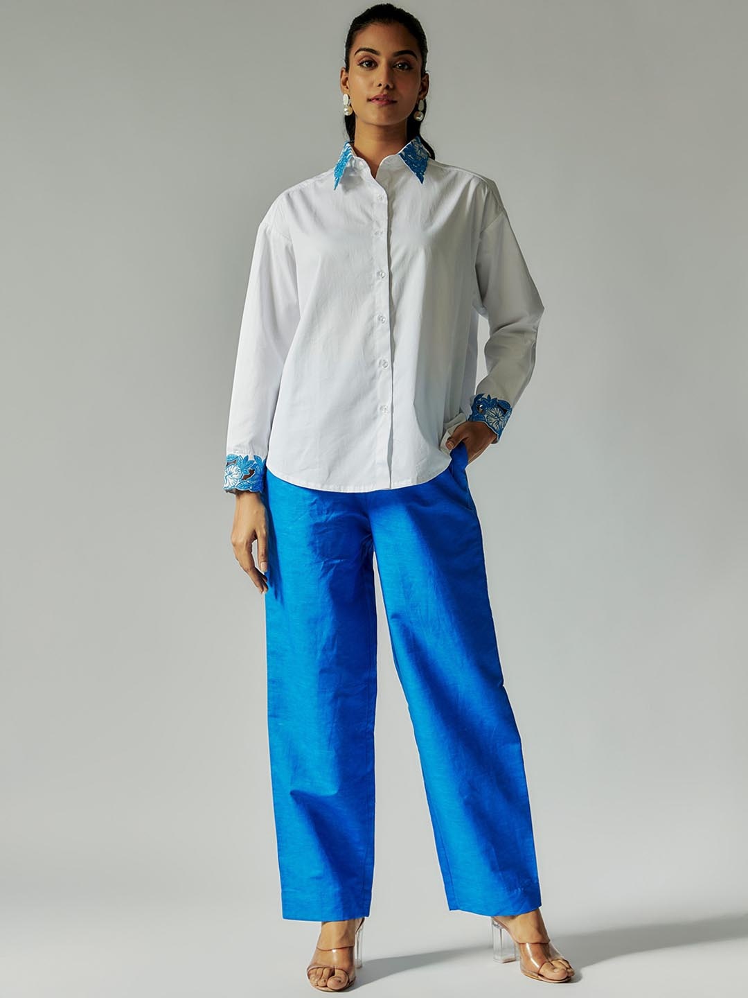 

Maisolos Long Sleeves Cotton Linen Shirt With Trousers, White