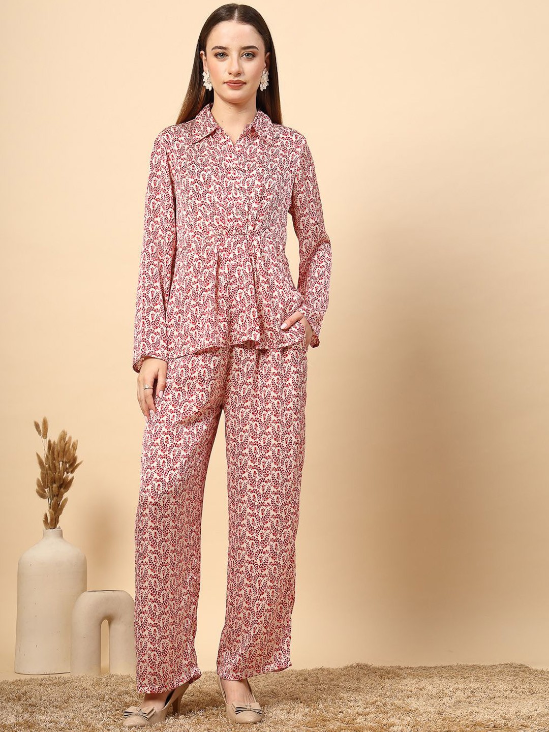 

Gipsy Floral Printed Top With Trousers, Red