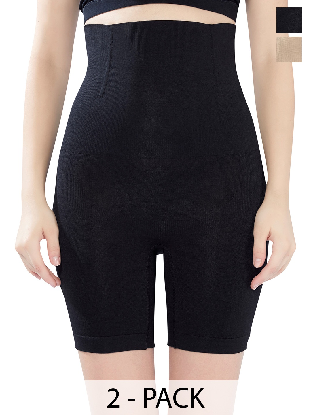 

PLUMBURY Pack Of 2 Seamless Tummy & Thigh Shapers, Black