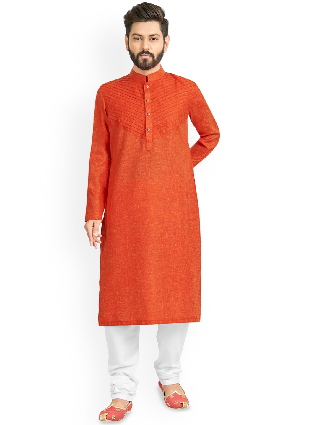 

Nimayaa Mandarin Collar Long Sleeves Straight Kurta, Orange