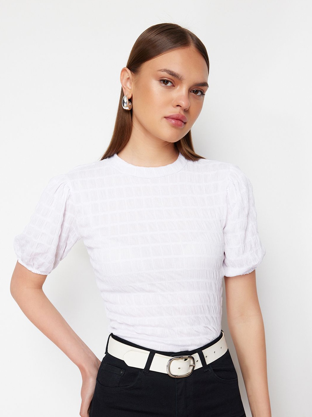 

Trendyol Striped Slit Sleeve Top, Na