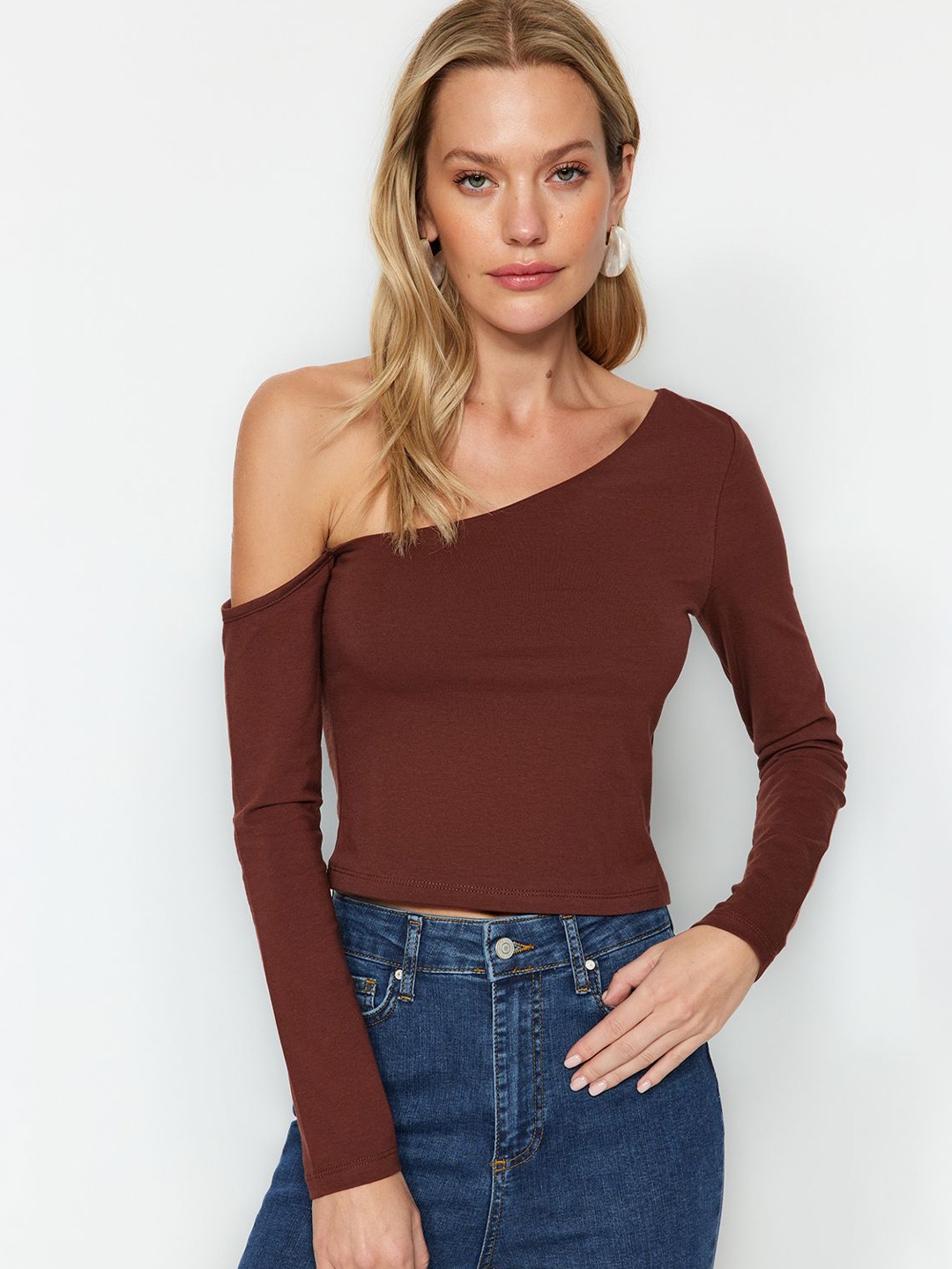 

Trendyol One Shoulder Cotton Top, Brown